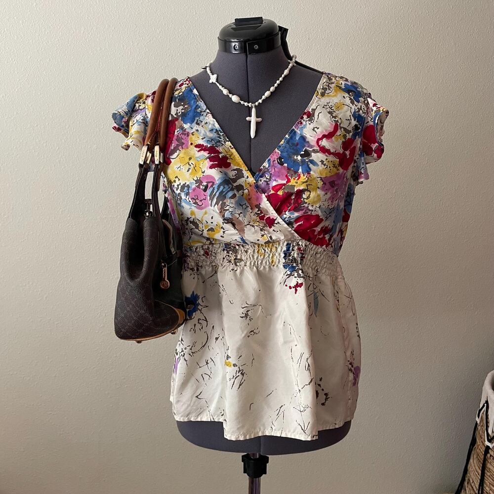 Y2K vintage 2000s silk floral babydoll top fairy cottage soft girl | size xs/s